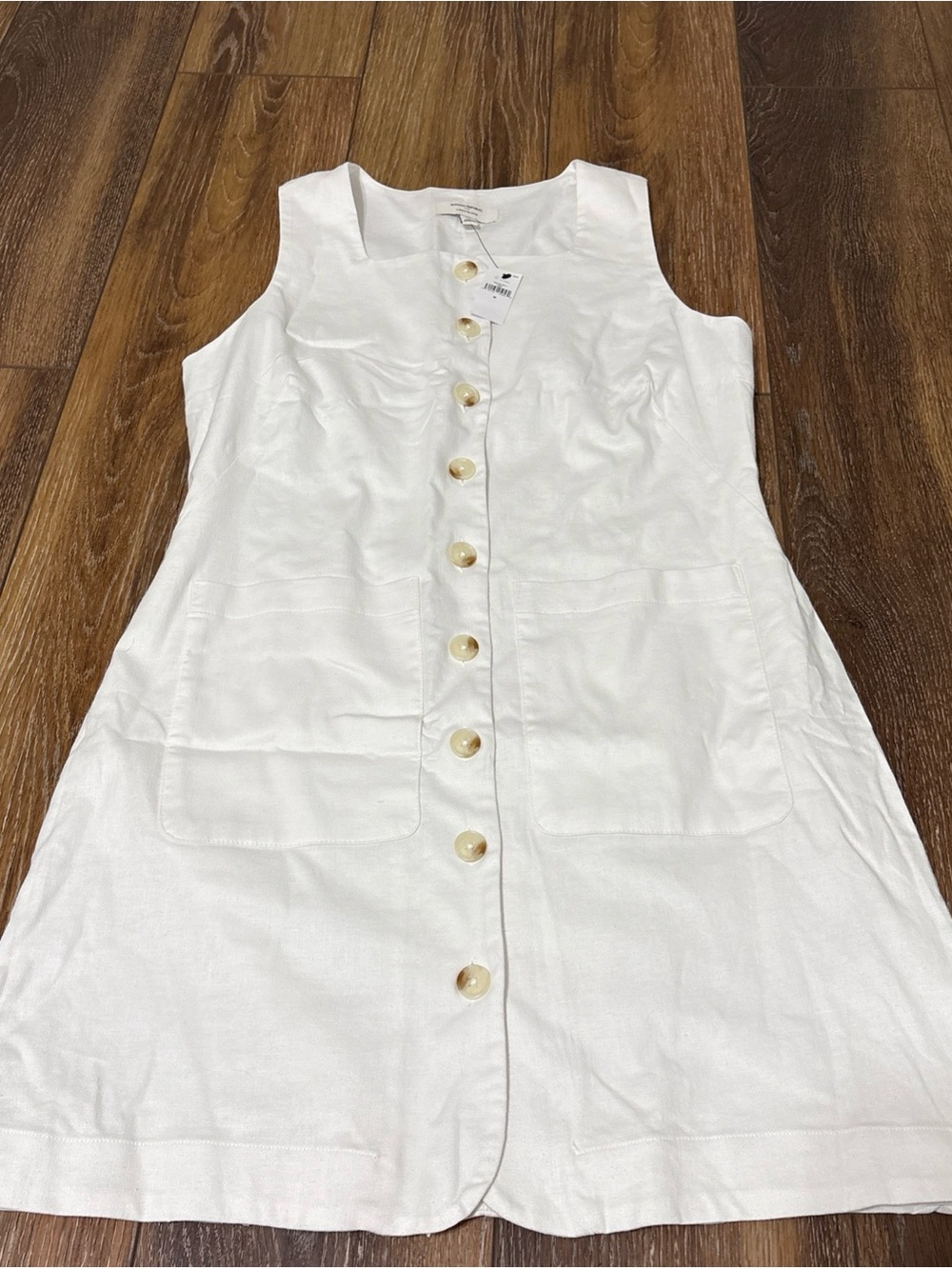 Banana Republic White Linen-Blend Button Front Dress Medium